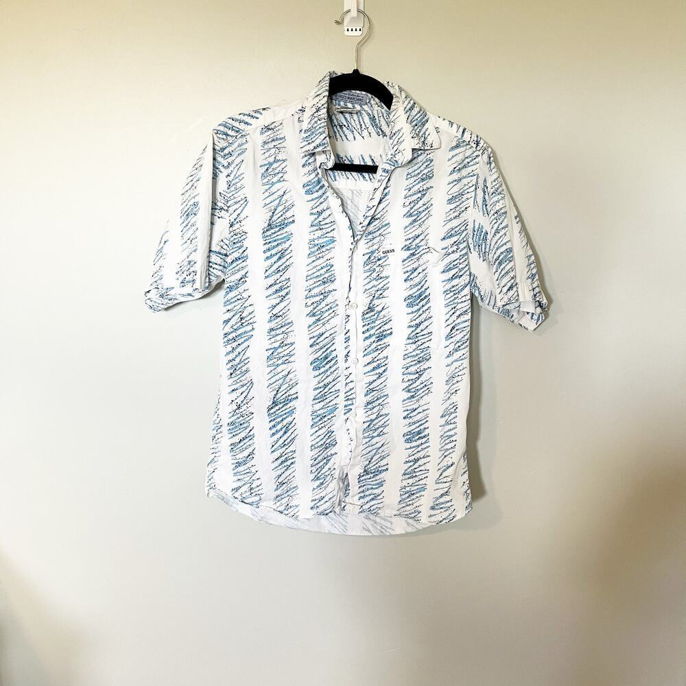 Men's Casual Button Down Shirt - Blue and White